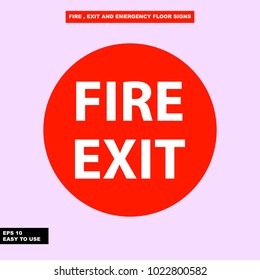 Fire emergency, exit way, extinguisher and warning sign in vector style version, easy to use and print