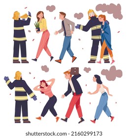 Fire Emergency with Firefighter Warning People when Smoke Vector Set