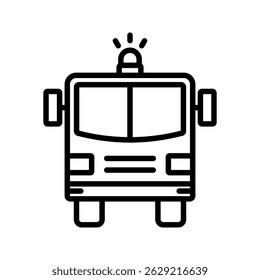 Fire emergency firetruck icon set. Black fire truck with ladder silhouette and line icon.	
