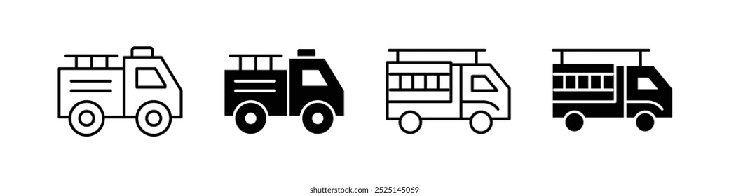 Fire emergency firetruck vector filled and outlined iconss collection