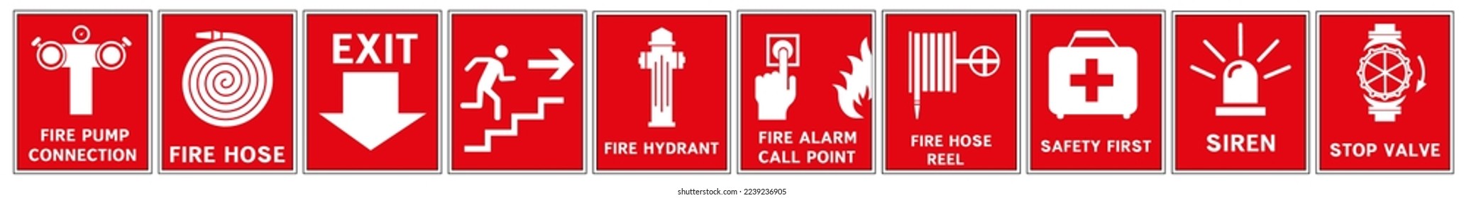 Fire emergency icon set. Actions in case of fire.