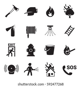 Fire emergency icons set