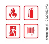 Fire emergency icons set. Fire safety sign collection