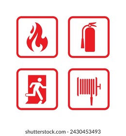 Fire emergency icons set. Fire safety sign collection