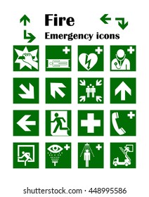 Fire emergency icons. Vector illustration. Fire exit.