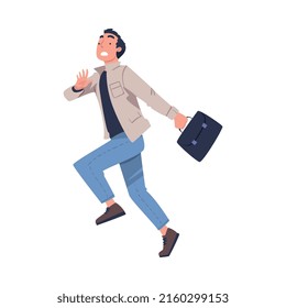 Fire Emergency with Man Holding Briefcase Escaping Saving Life when Smoke Vector Illustration