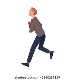 Fire Emergency with Man Holding Briefcase Escaping Saving Life when Smoke Vector Illustration