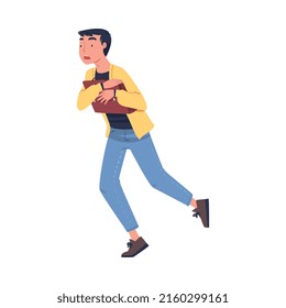 Fire Emergency with Man Holding Briefcase Escaping Saving Life when Smoke Vector Illustration