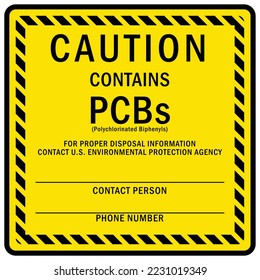Fire emergency sign caution contain PCBs polychlorinated biphenyls