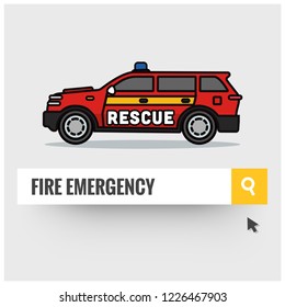 Fire Emergency Written in Browser Search Bar with Mouse Pointer Emergency SUV Car 