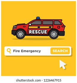Fire Emergency Written in Browser Search Bar with Mouse Pointer Emergency SUV Car 