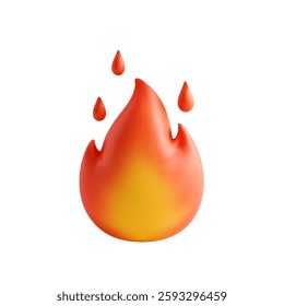 Fire emoji with gradient colors and floating fire drops on white background
