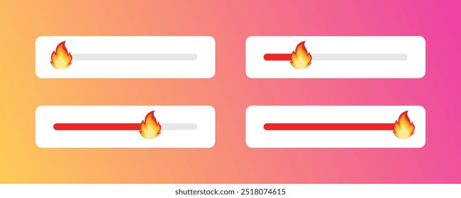 Iconos de conjunto de emojis de fuego. Iconos de nivel de fuego maestro. Estilo plano. Iconos del vector.