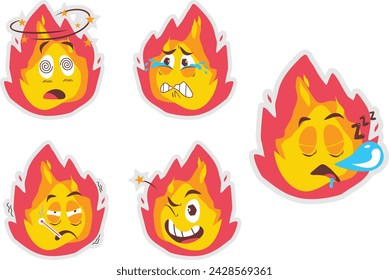 Ilustración vectorial de emoji de fuego con mucho estilo y pose