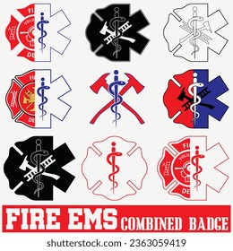 Fire EMS Badge Svg Bundle, Fire Department Logo, Paramedic Firefighter Set, Fire Medic EMT Patch vector svg
