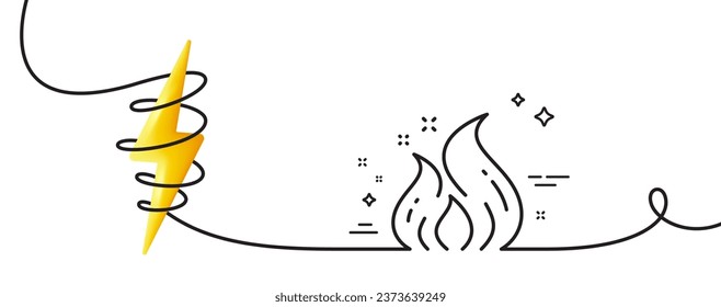 Icono de línea de energía de fuego. Una línea continua con curl. Signo de llama. Símbolo de ecología. Banda de contorno simple de energía de fuego. Curva de bucle con energía. Vector