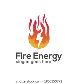 fire energy logo with thunderbolt symbol icon design. Abstract solar energy and renewable technology logo