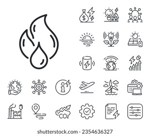 Fire energy sign. Energy, Co2 exhaust and solar panel outline icons. Flammable fuel line icon. Heating power energy symbol. Flammable fuel line sign. Eco electric or wind power icon. Vector