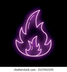 Fire energy source concept glow neon flat vector illustration, isolated on black. Simple label.