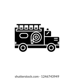 Fire engine black icon, vector sign on isolated background. Fire engine concept symbol, illustration 
