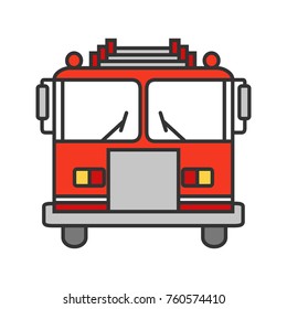 Fire engine color icon. Firefighting truck. Isolated vector illustration