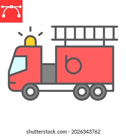 Fire engine color line icon, transportation and vehicle, fire truck vector icon, vector graphics, editable stroke filled outline sign, eps 10