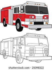 Fire Engine - color and line vector illustrations