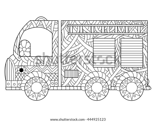 Fire Engine Coloring Book Adults Vector 스톡 벡터(로열티 프리) 444925123