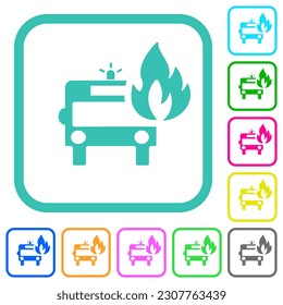 Motor de fuego con iconos planos de colores vivos en bordes curvados sobre fondo blanco