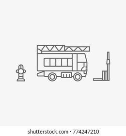 fire engine with hose and hydrant vector icon