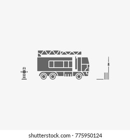 fire engine with hose and hydrant vector icon