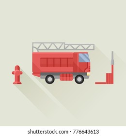 fire engine with hose and hydrant vector icon