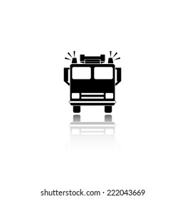 fire engine icon - black vector illustration with reflection