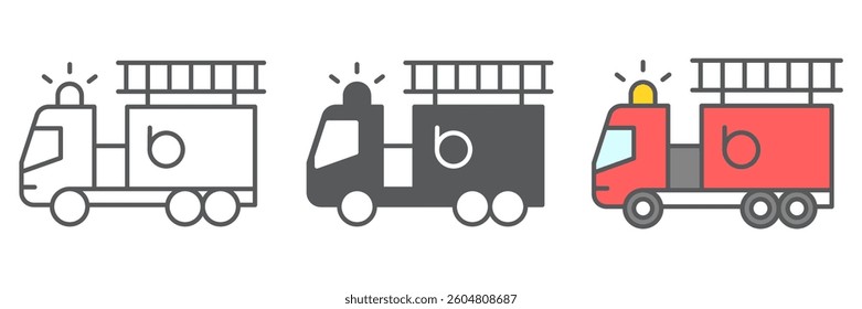 Fire engine icon collection, transportation and vehicle, fire truck vector icon set, vector graphics, editable stroke outline sign, eps 10