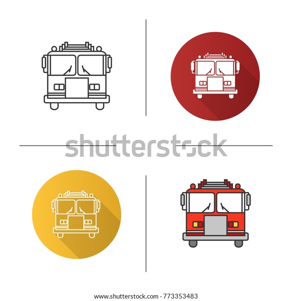 Fire engine icon.\
Flat design, linear and color styles. Firefighting truck. Isolated\
vector illustrations