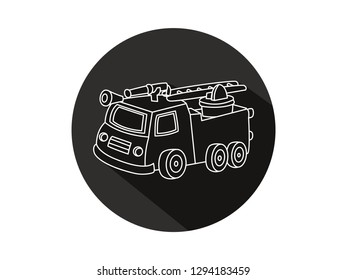 fire engine icon with long shadow, fire engine icon with modern line art style, fire truck vector illustration in hand, fire truck icon