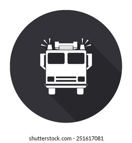 fire engine icon with long shadow - vector round button