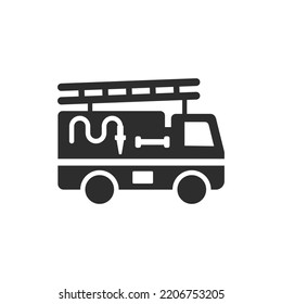 Fire Engine Icon. Monochrome Black And White Symbol