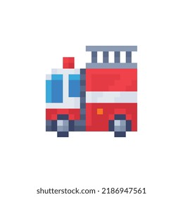 Fire Engine icon. Pixel art flat style. 8-bit sprites. Game assets. Isolated abstract vector illustration.