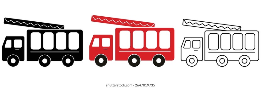 Fire engine icon vector design. Fire truck icon symbol design, Silhouette of fire truck engine vector illustration.