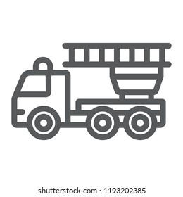 Fire engine line icon, emergency and fire, firetruck sign, vector graphics, a linear pattern on a white background, eps 10.