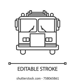 Fire Engine Linear Icon. Firefighting Truck. Thin Line Illustration. Contour Symbol. Vector Isolated Outline Drawing. Editable Stroke