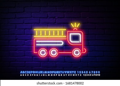 Fire engine neon icon. Elements of fireman set. Simple icon for websites, web design, mobile app, info graphics