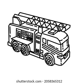 Pieza del motor de fuego de los accesorios y el vector del conjunto de iconos dibujado por mano del dispositivo de bomberos.