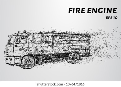 Fire engine from the particles. Fire truck hurries to the rescue. Vector illustration.