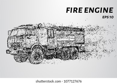 Fire engine from the particles. Fire truck hurries to the rescue. Vector illustration.