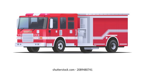 Fire engine. Red car with siren. Firefighter truck on a white background. Vector illustration in cartoon style