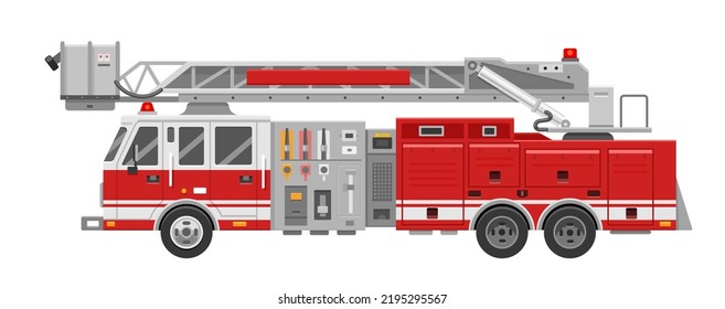 Motor de fuego. Camión de bomberos rojos para apagar el fuego de forma plana. Ilustración vectorial de un vehículo de emergencia sobre un fondo blanco.