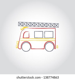 Fire Engine / rescue team, ink drawing, internet icon, design element, vector illustration