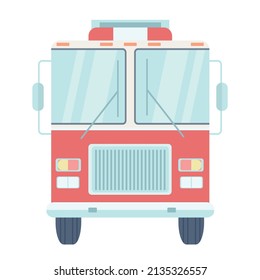 Fire engine semi flat color vector object. Full sized item on white. Fire lorry. Emergency vehicle. Firefighting truck simple cartoon style illustration for web graphic design and animation